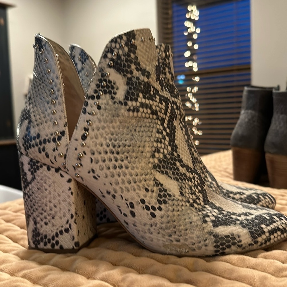 Snake print booties